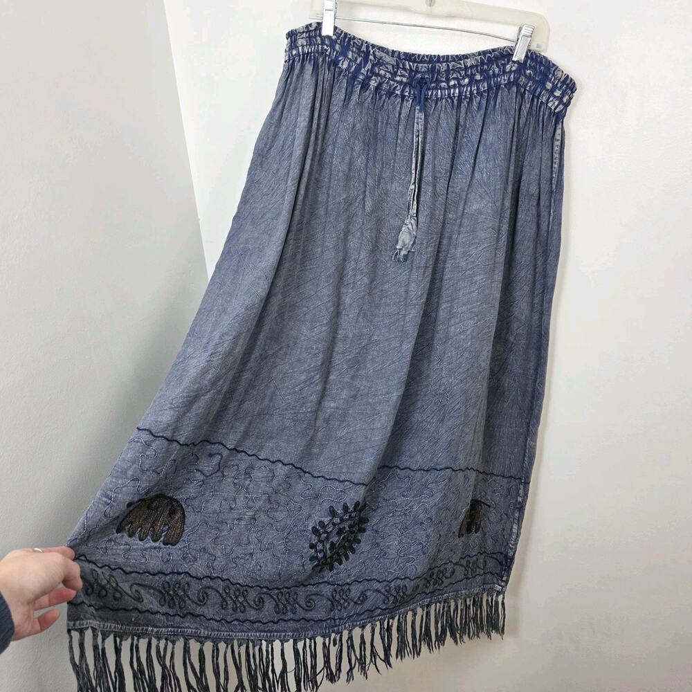 Just Cruising Navy White Embroidered Tassels Festival Boho Maxi Skirt Size‎ 2XL